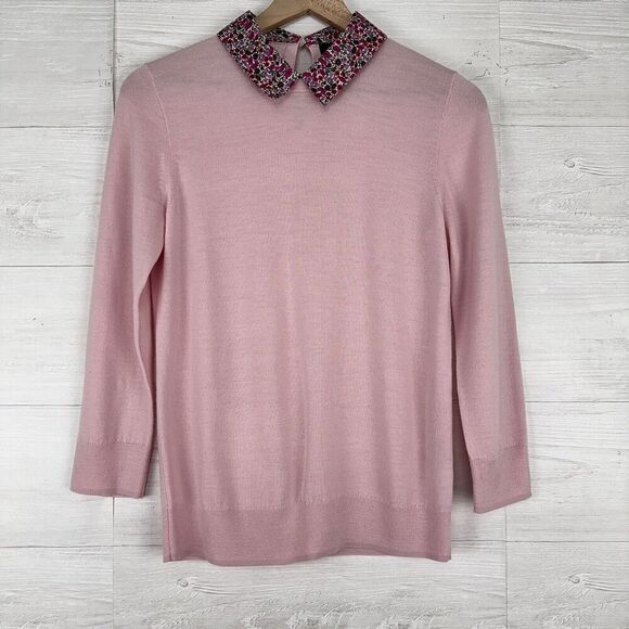 J.Crew Tippi Sweater Baby Pink‎ Floral Liberty Collar Women S 100% Merino Wool - Picture 16 of 16